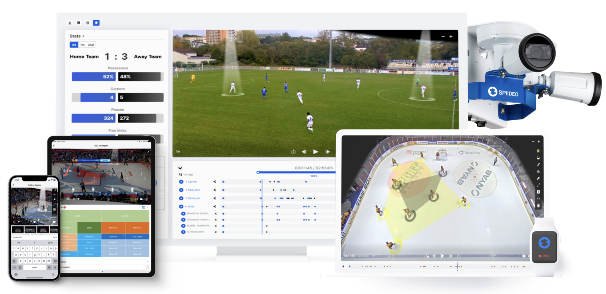 Connected Spiideo camera and sports analysis interfaces